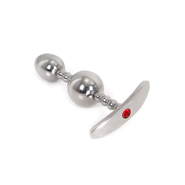 Anal Kiotos Steel Anaal Plug Met Twee Ronde Ballen En Rood siersteentje Kiotos