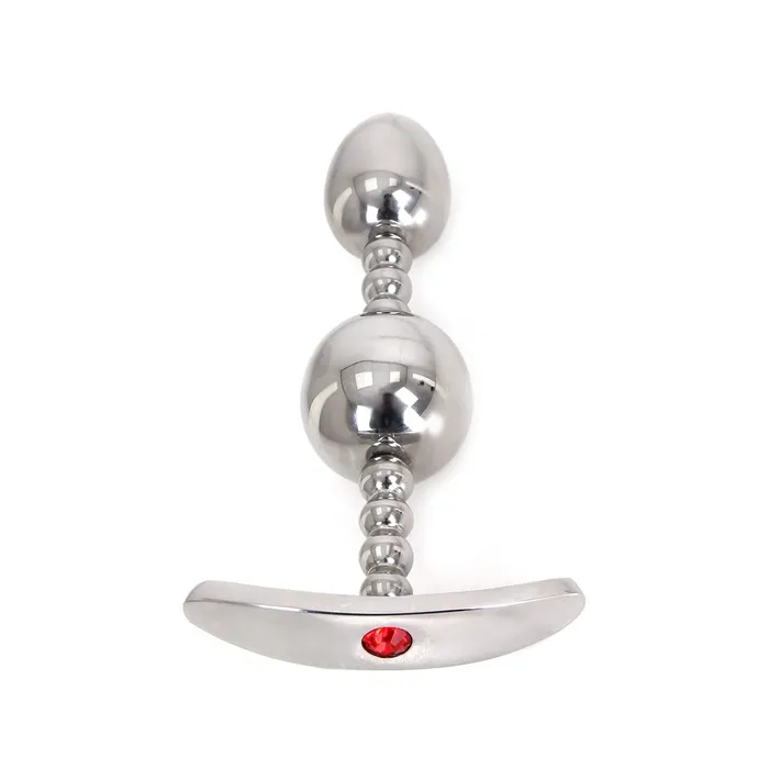 Anal | Kiotos Steel - Anaal Plug Met Twee Ronde Ballen En Rood siersteentje. - Kiotos