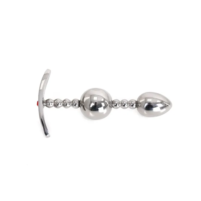 Anal | Kiotos Steel - Anaal Plug Met Twee Ronde Ballen En Rood siersteentje. - Kiotos