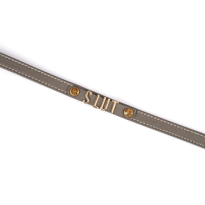 Vibrators | Liebe Seele - Smalle Collar Met Gouden Letters - Slut - Italiaans Kwaliteitsleder - Grijs - Liebe Seele