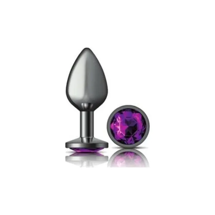 Anal Cheeky Charms Gunmetal Round Butt Plug w Purple Jewel Medium Cheeky Charms