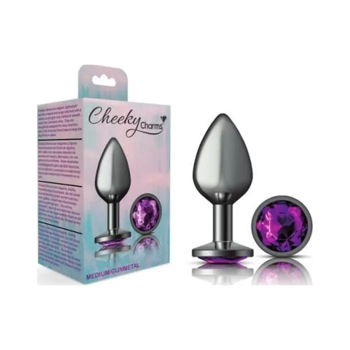Anal | Cheeky Charms Gunmetal Round Butt Plug w Purple Jewel Medium - Cheeky Charms