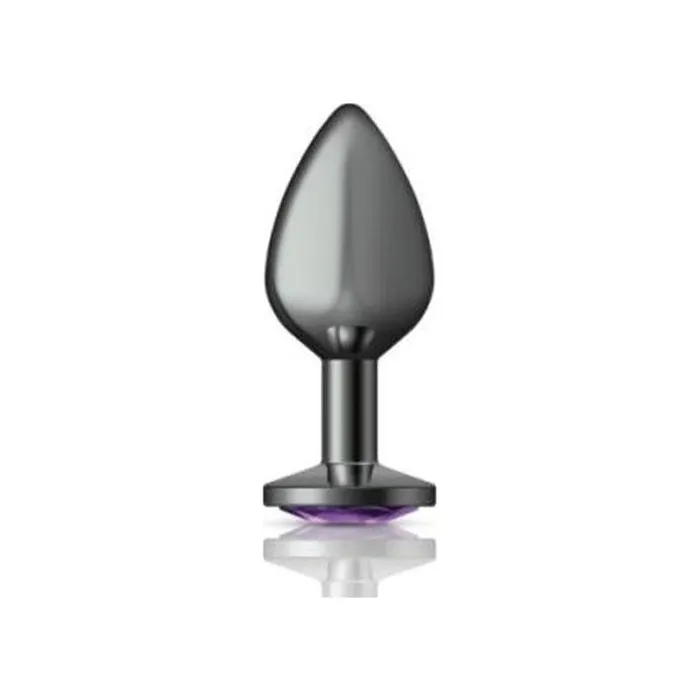 Anal | Cheeky Charms Gunmetal Round Butt Plug w Purple Jewel Medium - Cheeky Charms