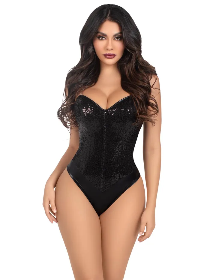 Anal Leg Avenue Sequin Bodysuit Large Black