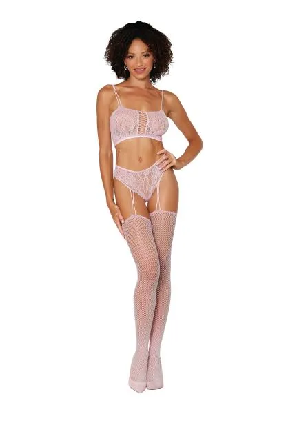 Dream Girl Lingerie 2pc Fishnet & Lace Bralette W/ High Waist Panty Ballet Pink | Vibrators Dream Girl Lingerie 2pc Fishnet & Lace Bralette W/ High Waist Panty Ballet Pink | Vibrators