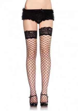 Leg Avenue Teddies And Bodies Lace Top Fence Net Thigh Highs One Size Black