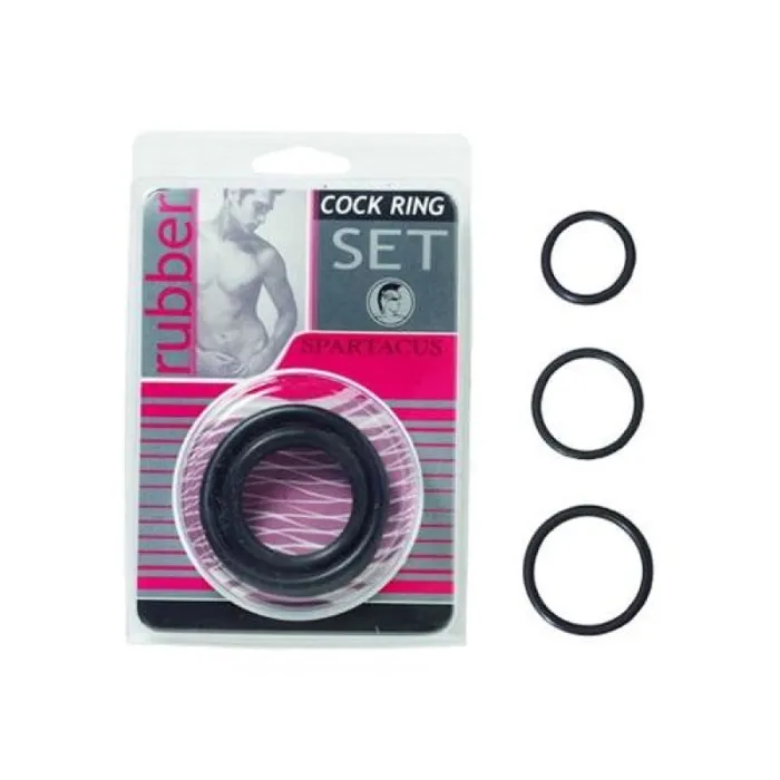 Male Sex Toys Spartacus Rubber Cock Ring Set Black