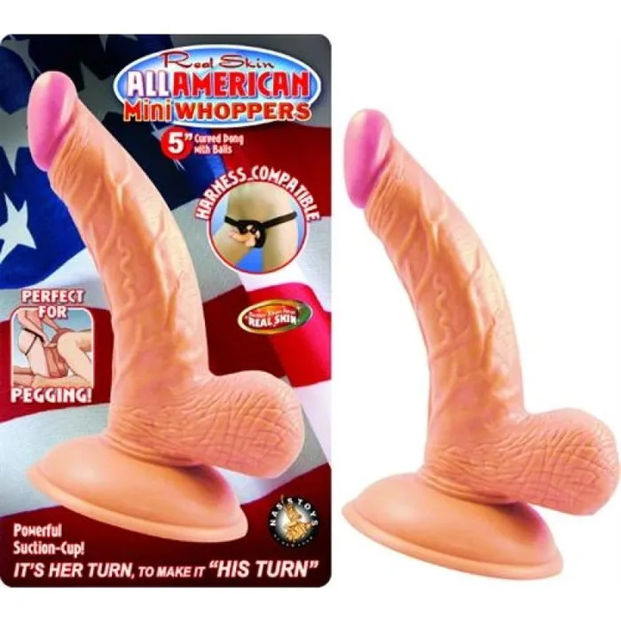 Nasstoys Dildos All American Mini Whoppers 5Inch Curved Dong With BallsFlesh