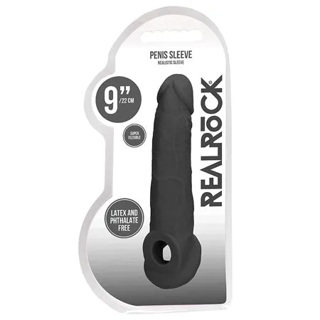 RealRock Realistic 9 in Penis Sleeve Extender Sling Black Shots America Male Sex Toys RealRock Realistic 9 in Penis Sleeve Extender Sling Black Shots America Male Sex Toys