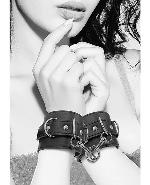 Anal Shots America LLC Shots Ouch Black White Bonded Leather HandAnkle Cuffs Black