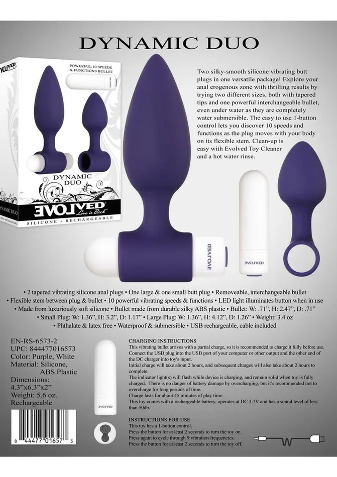 Dynamic Duo Rechargeable Silicone Vibrating Butt Plug Evolved Anal