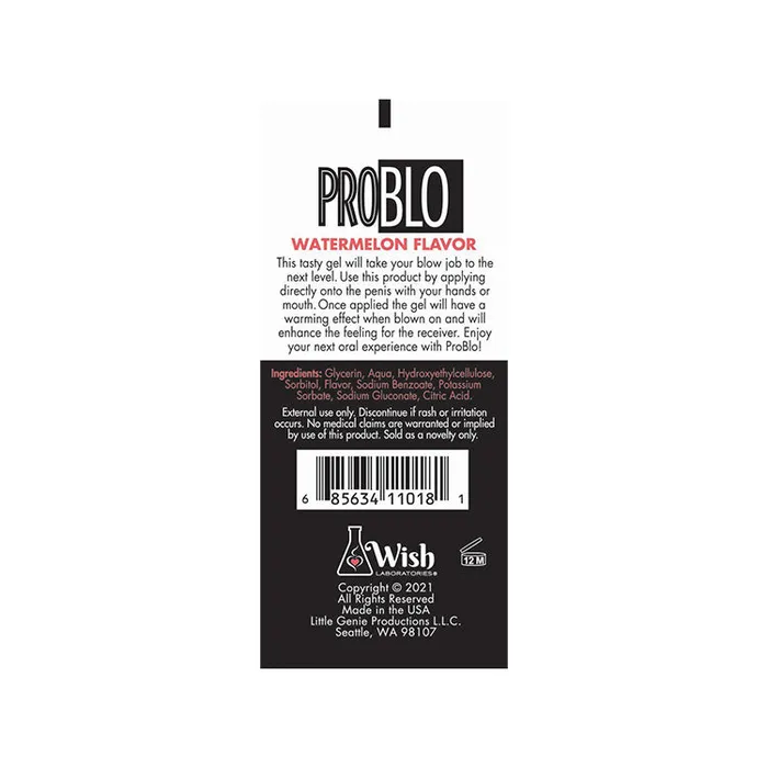 Enhancers Little Genie Productions Pro Blo Watermelon Flavored Warming Edible Gel