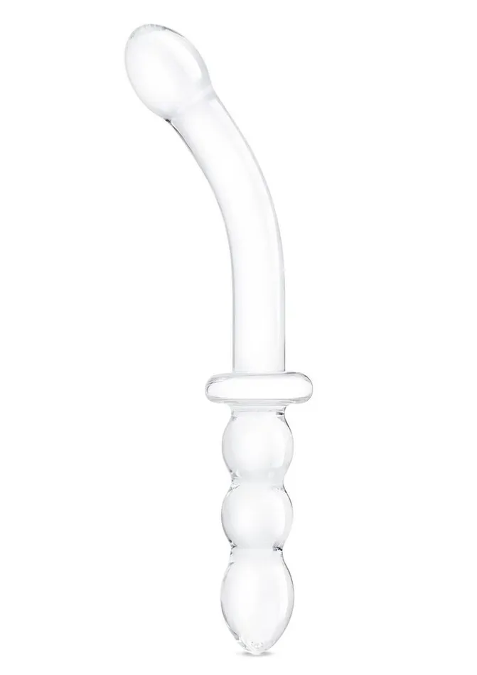 Glas Girthy Ribbed GSpot Glass Dildo with Handle Grip Double End Glas Dildos Glas Girthy Ribbed GSpot Glass Dildo with Handle Grip Double End Glas Dildos