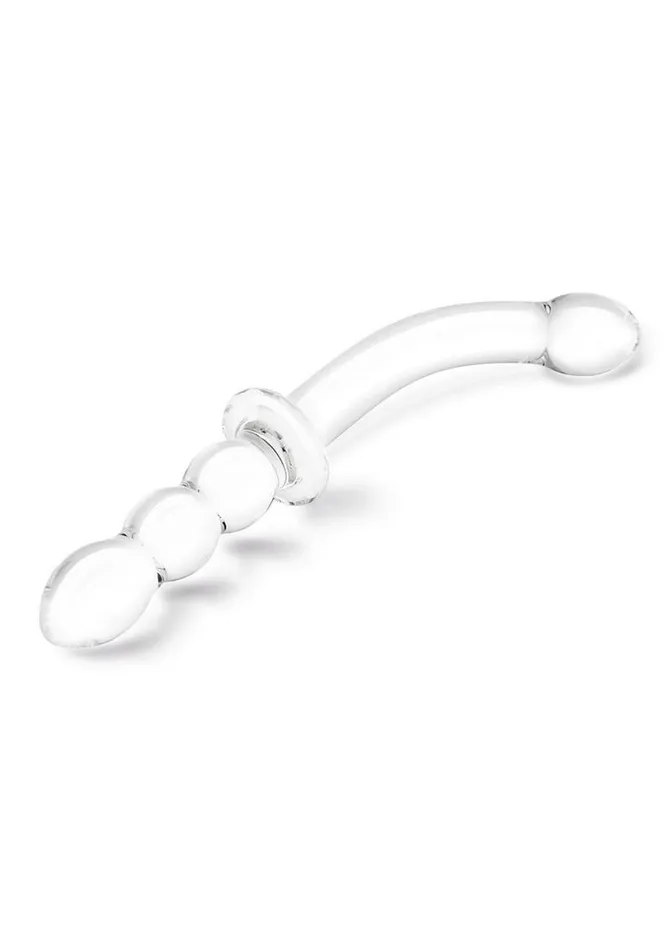 Glas Girthy Ribbed GSpot Glass Dildo with Handle Grip Double End Glas Dildos