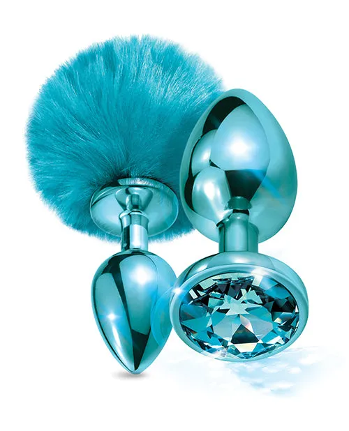 Global Novelties LLC Anal Nixie Metal Butt Plug Set Wjewel Inlaid Pom Pom