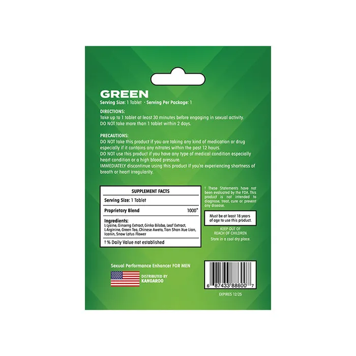 Kangaroo Green Supplement 1pk Kangaroo Vibrators