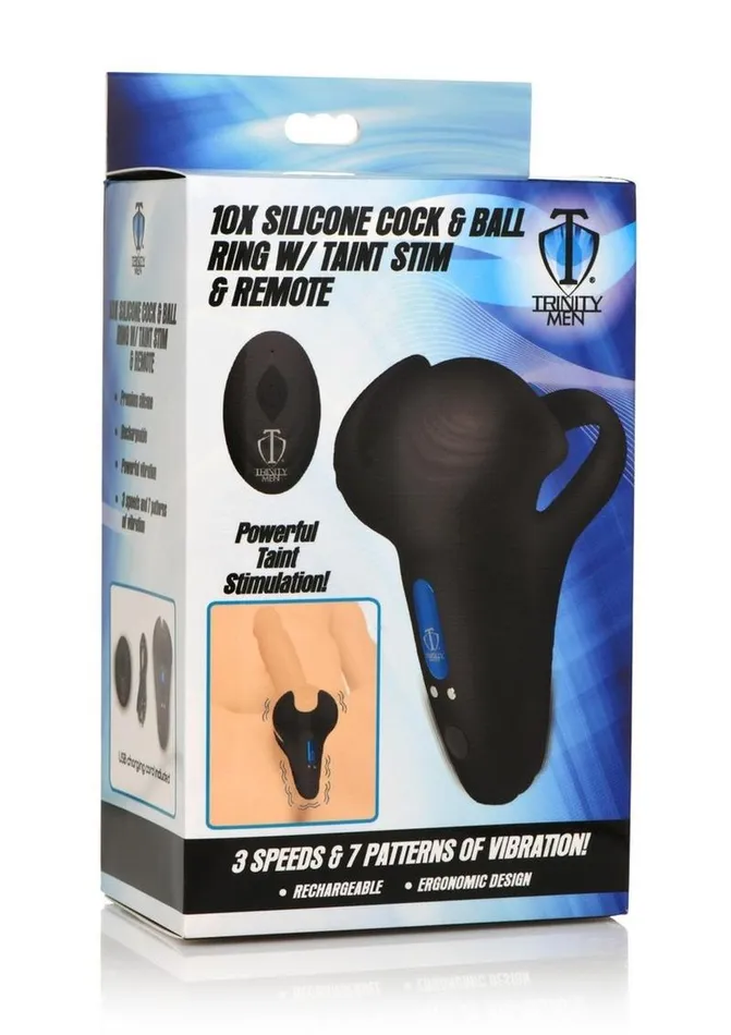 Male Sex Toys Trinity Men 10x Silicone Cock and Ball Ring with Taint Stim and Remote Control Trinity Men