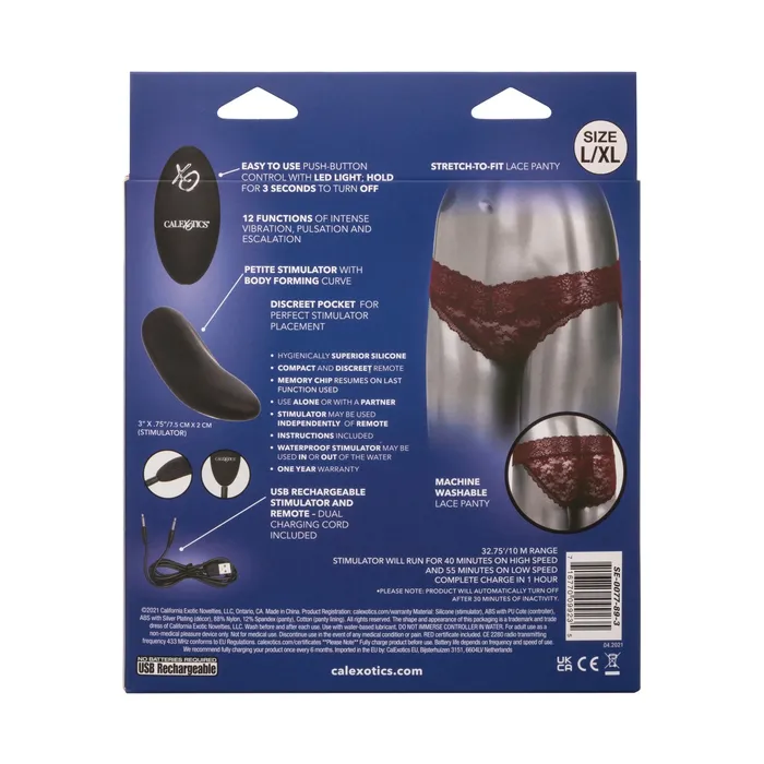 Remote Control Lace Panty Set L XL Burgundy CalExotics Female Sex Toys
