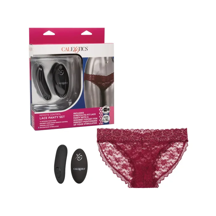 Remote Control Lace Panty Set L XL Burgundy CalExotics Female Sex Toys