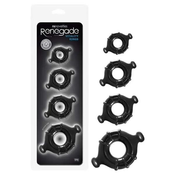 Renegade Vitality Rings Cock Rings Black Set of 4 Sizes NS Novelties Anal