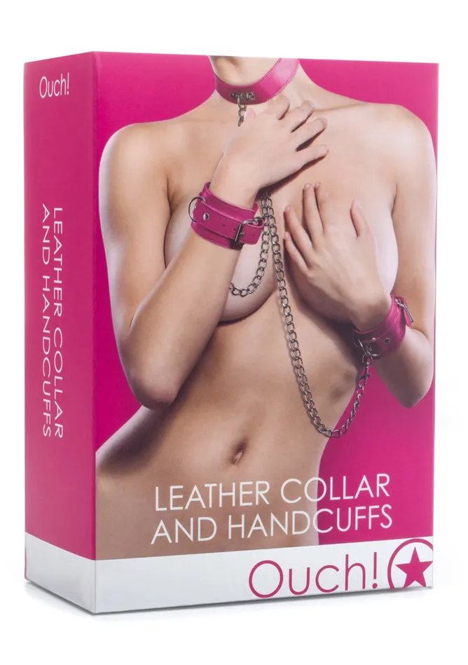 Vibrators Leather Collar and Handcuffs Pink Shots Ouch