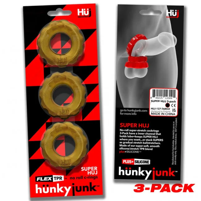 Female Sex Toys HUNKY JUNK SUPER HUJ 3 PACK COCKRINGS BRONZE METALLIC