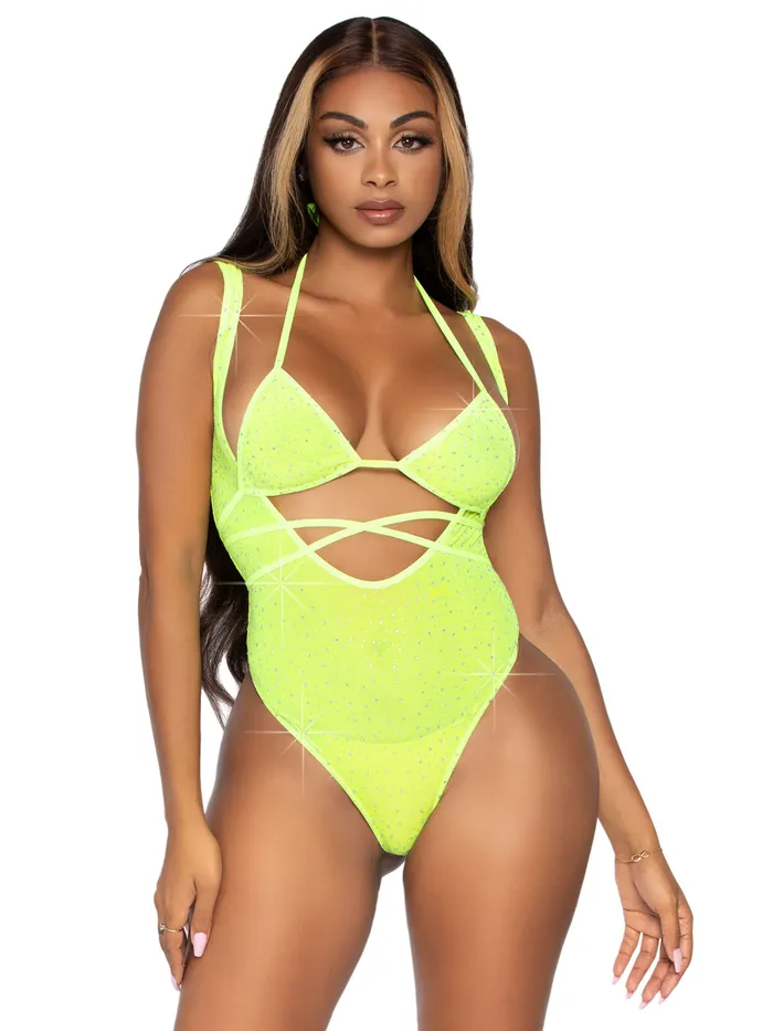Leg Avenue Teddies And Bodies 2 Pc Rhinestone Wrap Around Bikini Top and Suspender Body Suit One Size Neon Yellow Leg Avenue Teddies And Bodies 2 Pc Rhinestone Wrap Around Bikini Top and Suspender Body Suit One Size Neon Yellow