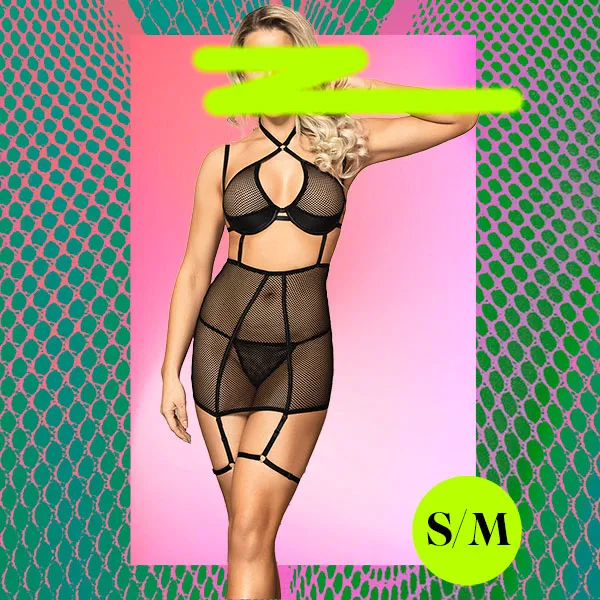 Sunspice Anal Hidden Closet SASHA SM Black Sheer Lingerie Set 2pc