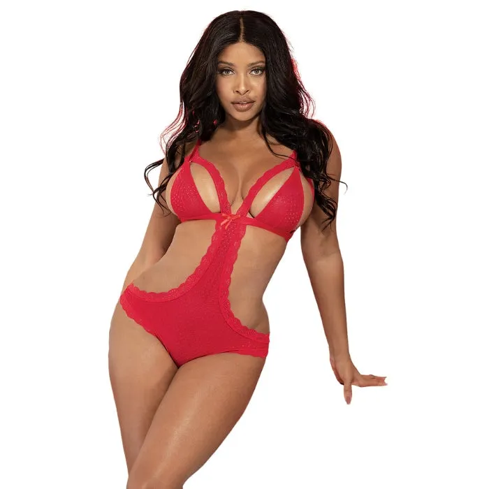 Vibrators SHR Lace Stretch Mesh PeekABoo Teddy Red