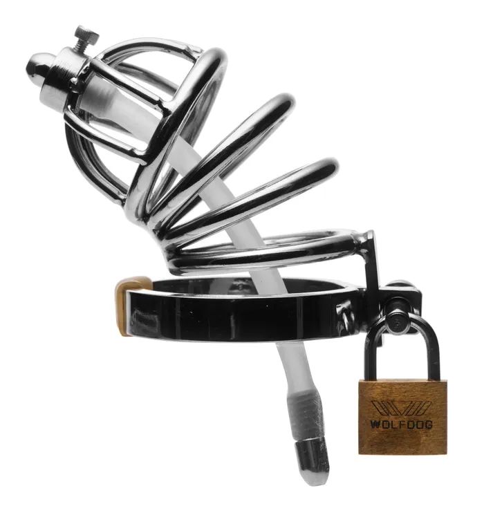 XR Brands Master Series Male Sex Toys Stainless Steel Chastity Cage With Silicone Urethral Plug XR Brands Master Series Male Sex Toys Stainless Steel Chastity Cage With Silicone Urethral Plug