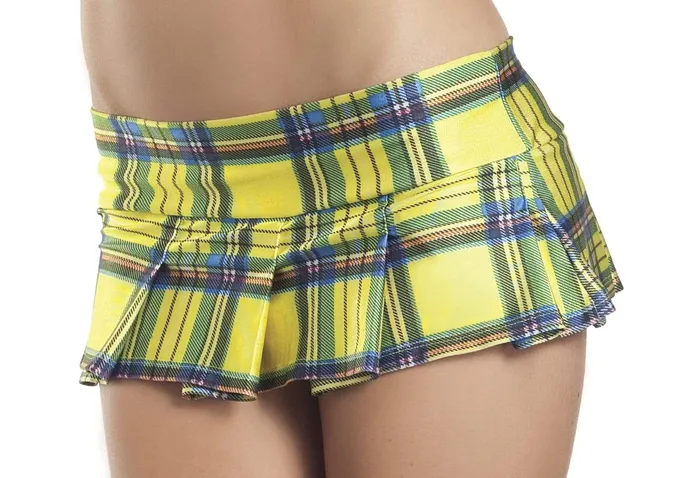 BeWicked Female Sex Toys Yellow Plaid Pleated Mini Skirt Medium Large