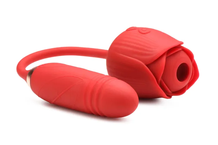 Vibrators XR Brands inmi Bloomgasm Romping Rose Suction and Thrusting Vibrator Red