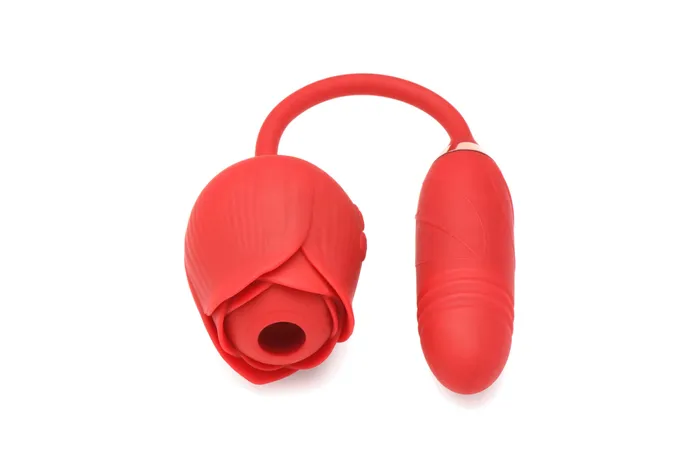 Vibrators XR Brands inmi Bloomgasm Romping Rose Suction and Thrusting Vibrator Red