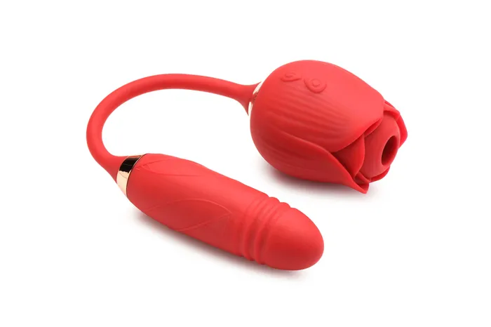 Vibrators XR Brands inmi Bloomgasm Romping Rose Suction and Thrusting Vibrator Red