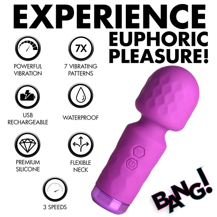 XR Brands Bang 10x Mini Silicone Wand Purple Vibrators XR Brands Bang 10x Mini Silicone Wand Purple Vibrators