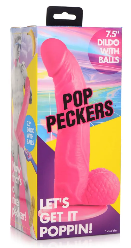XR Brands Pop Peckers Dildos Pop Pecker 75 Inch Dildo With Balls Pink