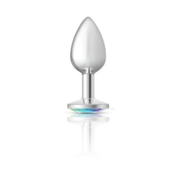 Anal Cheeky Charms Silver Round Butt Plug w Clear Iridescent Jewel Small Cheeky Charms