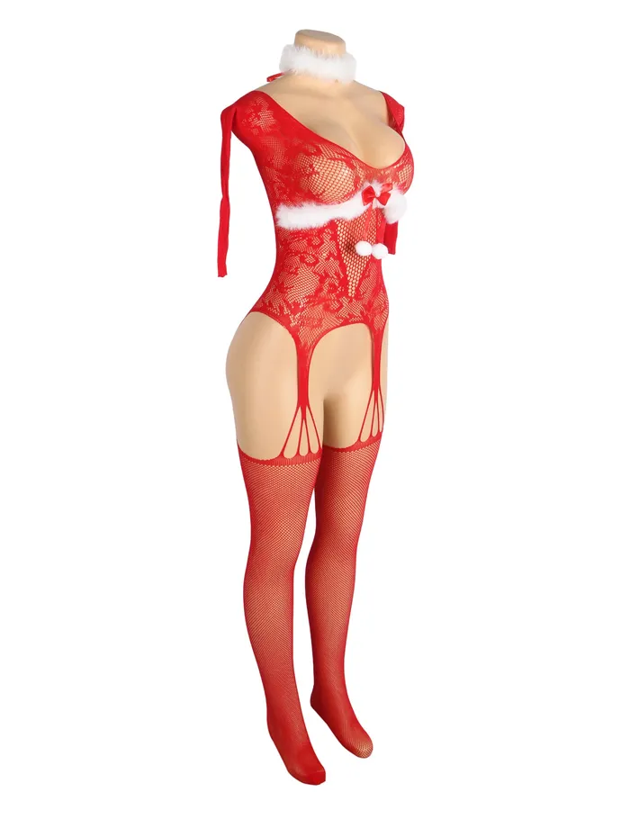 Bodystockings Playsuits YesX YesX YX878 Christmas Fishnet Bodystocking