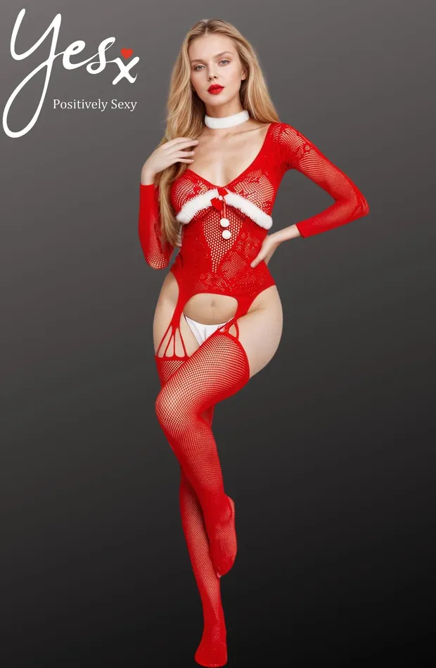 Bodystockings Playsuits YesX YesX YX878 Christmas Fishnet Bodystocking