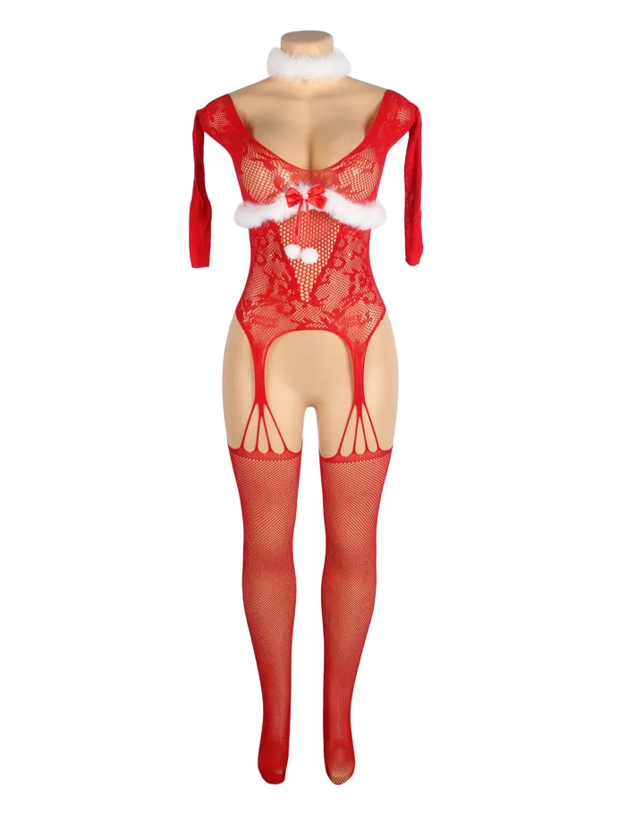 Bodystockings Playsuits YesX YesX YX878 Christmas Fishnet Bodystocking