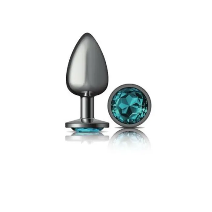 Cheeky Charms Anal Cheeky Charms Gunmetal Round Butt Plug w Teal Jewel Large