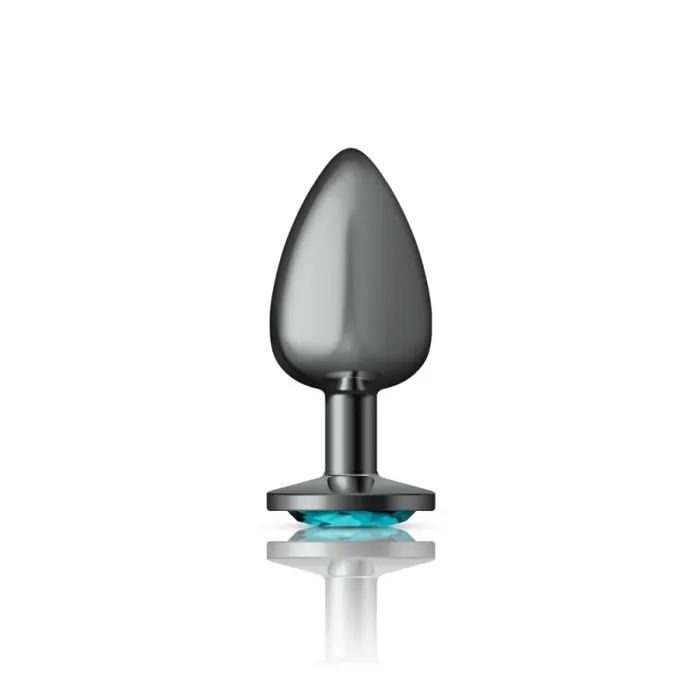 Cheeky Charms Anal Cheeky Charms Gunmetal Round Butt Plug w Teal Jewel Large