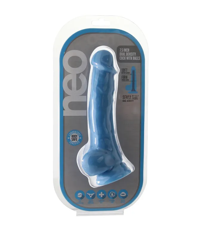 Erotica Adult Toys Neo 75 Inch Dual Density Cock with Balls in Blue Dildos
