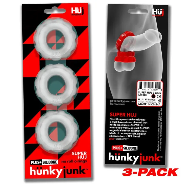 Hunkyjunk Super Hunkyjunk 3 Pc Cockrings Clear Ice Dildos