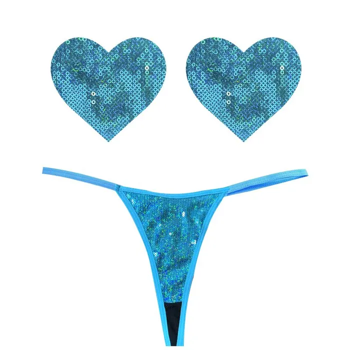 Neva Nude Anal Mahi Mahi Blue Sequin GString Heart Pastie Set