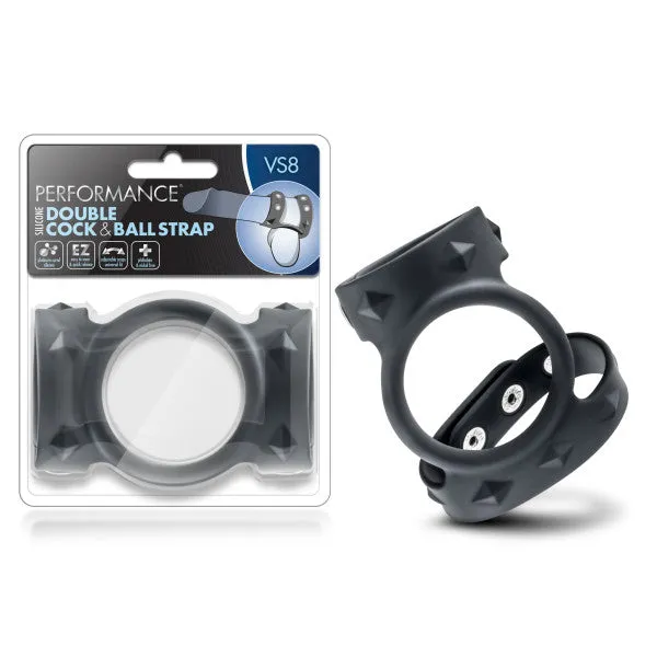 Male Sex Toys Performance VS8 Silicone Double Cock Ball Strap Black Cock Ring with Twin Adjustable Straps Blush Novelties Male Sex Toys Performance VS8 Silicone Double Cock Ball Strap Black Cock Ring with Twin Adjustable Straps Blush Novelties