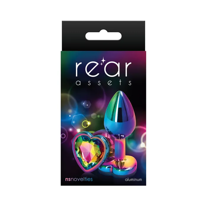 NS Novelties Anal Rear Assets Metal Heart Plug Small MulticolorRainbow
