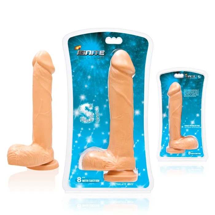 Dildos SI Novelties Ignite Cock WBalls 8in Flesh WSuction Cup