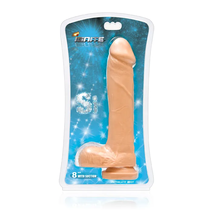 Dildos SI Novelties Ignite Cock WBalls 8in Flesh WSuction Cup