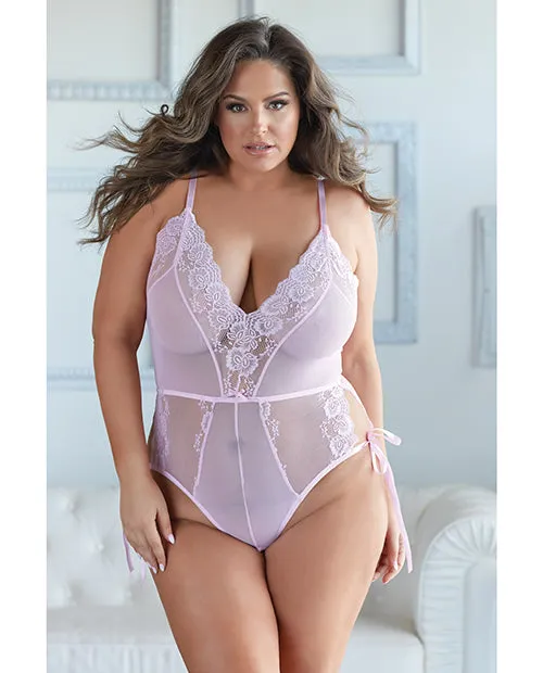 Allure Belle Lace Mesh Tie Up Romper Pink 1x2x Allure Lingerie Vibrators